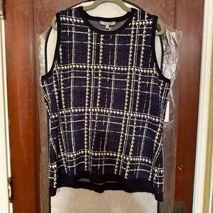 Daniel Rainn Navy and Cream Plaid Sleeveless Sweater